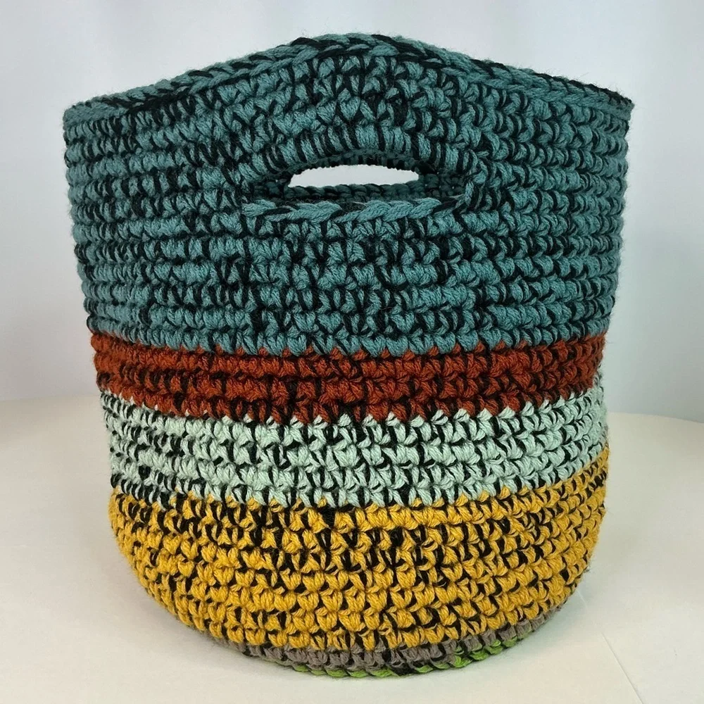 Handcrafted Multicolor Crochet Scrap Woven Tote Bag Basket Storage Handmade Knit